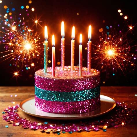 Birthday Cake, Festive Party Sparkling Glitter Effect Stock ...