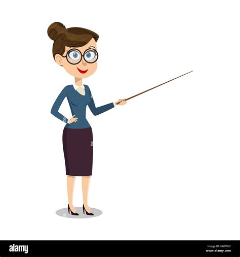 Vector cartoon smiling female teacher with pointer on lesson at Stock Vector Art & Illustration ...