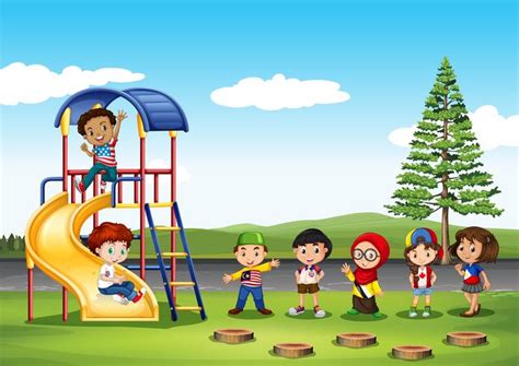 Children playing in the park 372875 Vector Art at Vecteezy