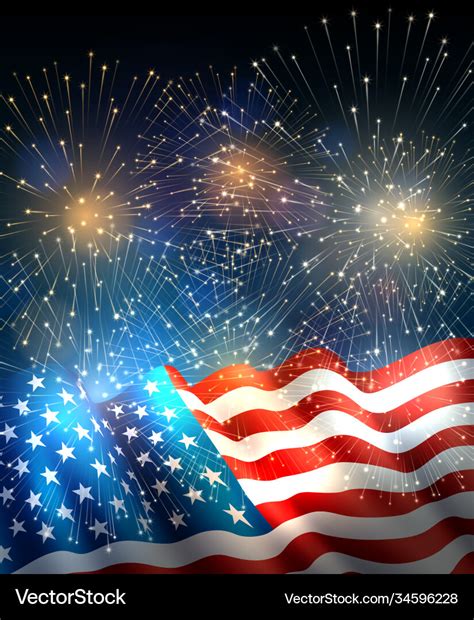 Usa flag with fireworks Royalty Free Vector Image