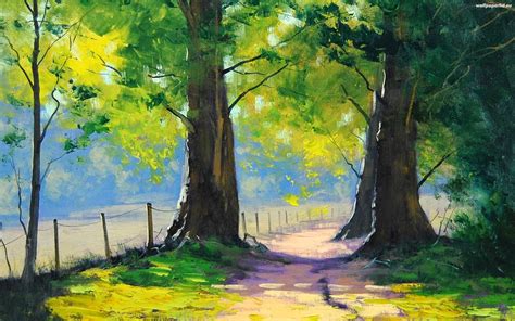 Graham Gercken, Painting, Trees, Fence Wallpapers HD / Desktop and Mobile Backgrounds