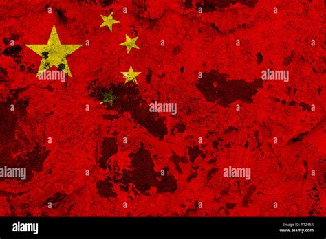 China flag on old wall. Patriotic grunge background. National flag of ...