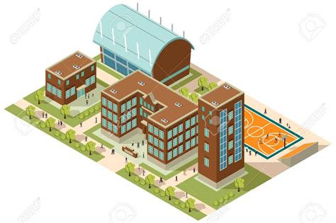 A vector illustration of Isometric College Campus with Buildings and ...