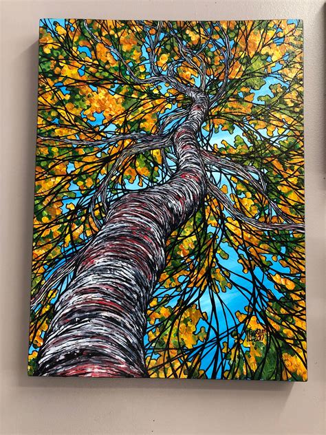 Blossoming Autumn Birch Tree, 18x24 Original Acrylic Painting by Tracy Levesque