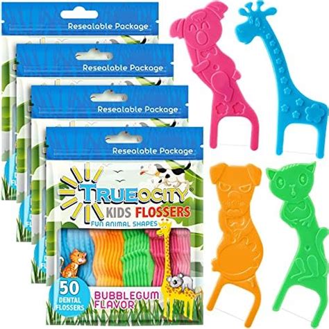 Kids Flossers 4 Pack (200 Total), Kids Floss Picks, Flossers Kids, Floss for Kids, Cute Animal ...