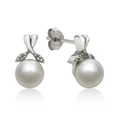 Sterling Silver Cultured Freshwater Pearl and Diamond-Accent Earrings ...