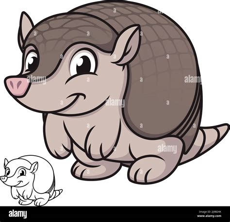 Cute Happy Baby Armadillo Standing with Black and White Line Art Drawing, Mammals, Vector ...