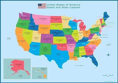 USA States and State Capitals Map - A3 (30cm x 42cm) Childrens Wall ...