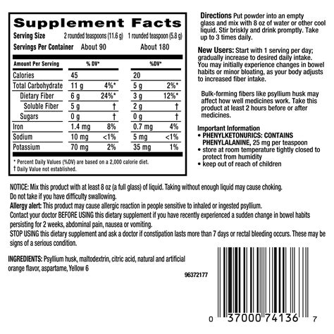 Metamucil Sugar Free Psyllium Fiber Supplement Orange Powder-180 ...