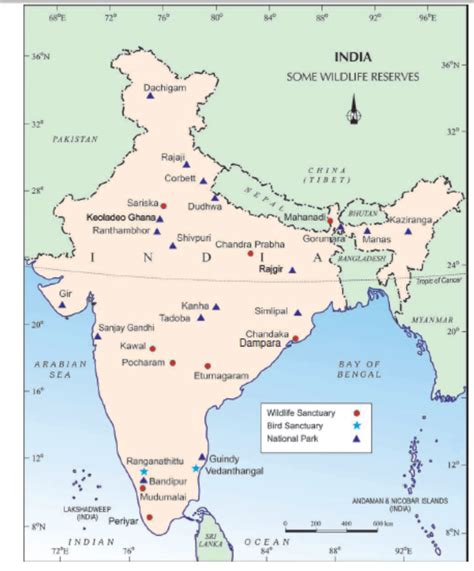 National Parks, Bird Sanctuaries and Wildlife Sanctuaries of India - Map