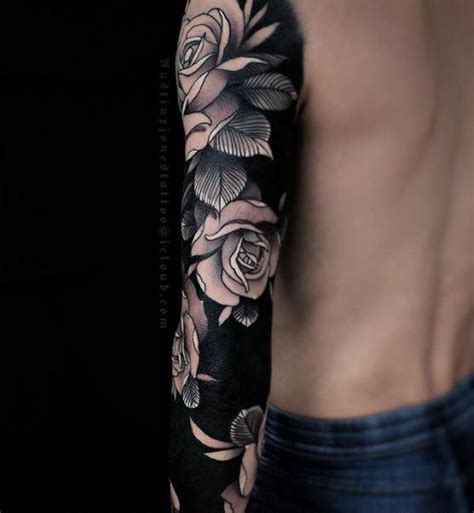 Black Roses and Skull Sleeve Tattoo by Rick Mcgrath : Tattoos