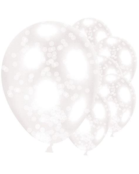 White Confetti Clear Balloons - 11" Latex (6pk) | Party Delights