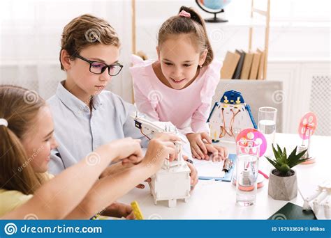 Stem Education. Children Creating Robots at School Stock Image - Image ...