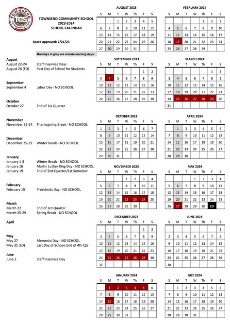 School Calendar — Townsend Community School