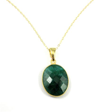 Bezel Gemstone Pendant with Bail - Gold plated Sterling Silver Oval Gem Pendant - Ready for ...