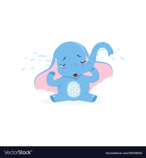 Cute upset baby elephant sitting and crying funny Vector Image