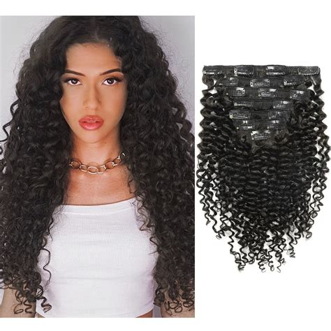 Buy Caliee 3B 3C Curly Hair Clip ins #1B Natural Black Color Jerry ...