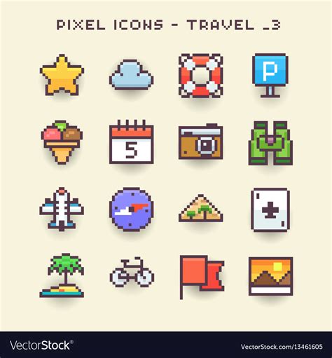 Pixel icons-travel 3 Royalty Free Vector Image