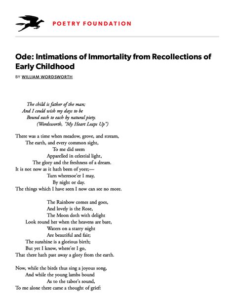 Ode Intimations of Immortality from… Poetry Foundation - Ode: Intimations of Immortality from ...