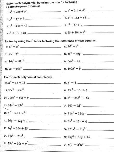 Factoring The Difference Of Two Squares Worksheet Factoring — db-excel.com