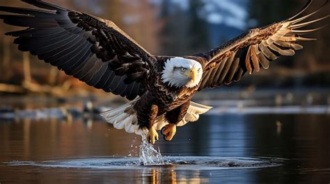 Premium AI Image | eagle landing on the water with a blurry background