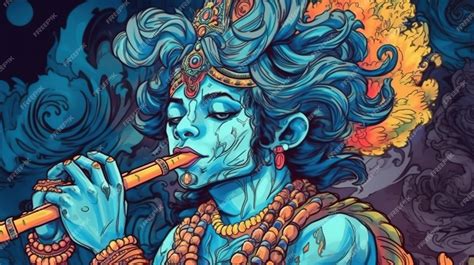 Premium AI Image | Hindu deity Krishna playing flute Fantasy concept ...