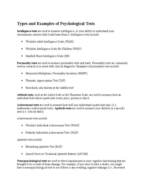 Types of Psychological Tests | PDF