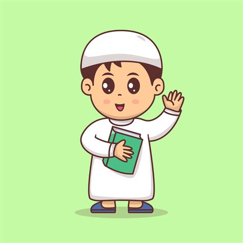 Cute Muslim Boy holding quran vector illustration, muslim girl with ...