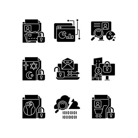 Personal information black glyph icons set on white space 3600811 Vector Art at Vecteezy