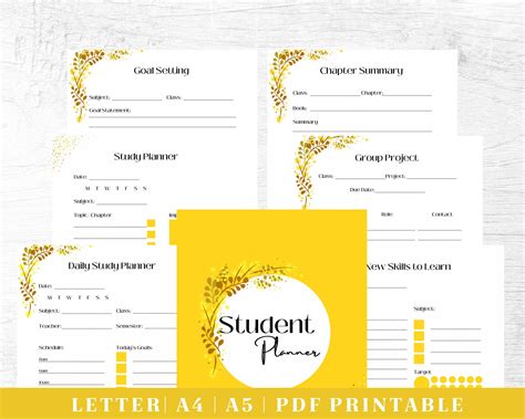 Student Planner Printable Study Planner Goal Planner College Student Gift Academic Productivity ...