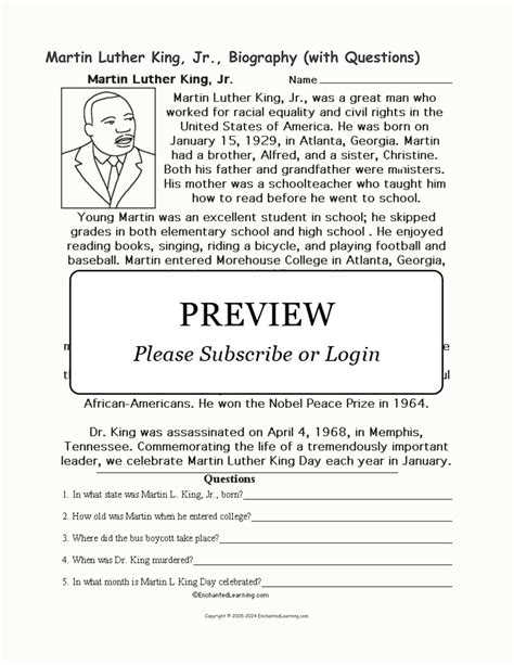 Martin Luther King, Jr., Biography (with Questions) - Enchanted Learning