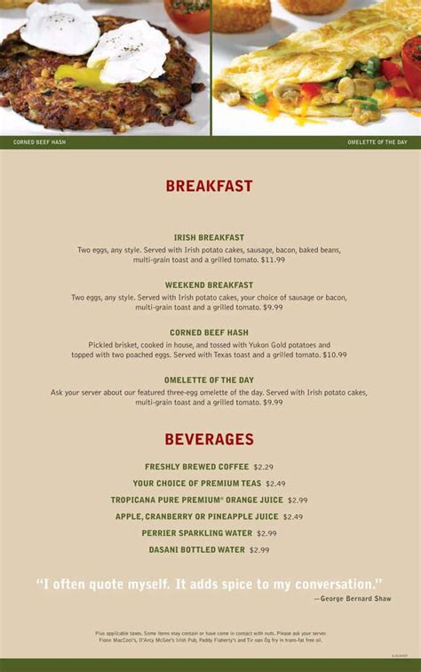 Fionn MacCool's Calgary Menu - Urbanspoon/Zomato