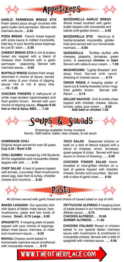 Other Place Menu, Menu for Other Place, Cedar Falls, Waterloo - Urbanspoon/Zomato