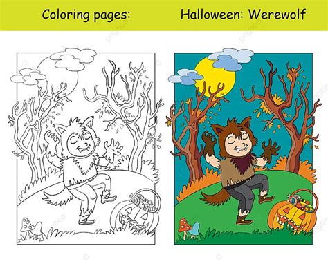 Funny Boy In Werewolf Costume In Scary Forest Poster Template Download ...