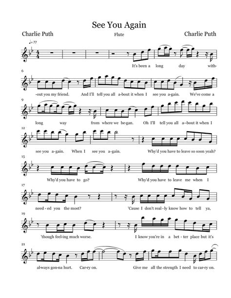 Flute Sheet Music: See You Again - Sheet Music | Sheet music, Flute sheet music, Violin sheet music