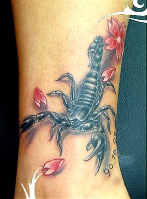 Cute Scorpion Flowers Tattoo Design For Foot ~ http://tattooeve.com/gorgeous-scorpio-tattoo ...