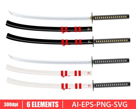 Katana sword clipart vector design illustration. Katana set. | Etsy