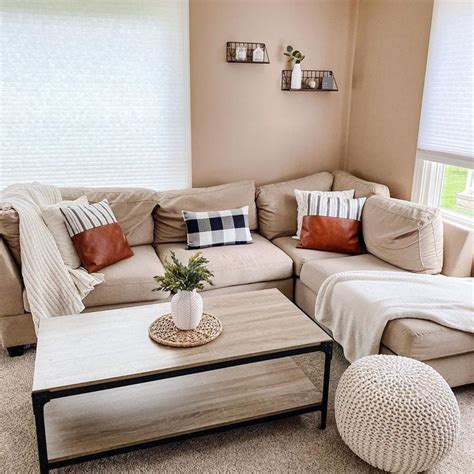 Living room decor! Beige living room, tan living room, boho decor, couch ideas, couch pillows ...