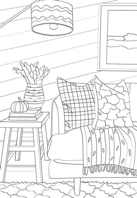 Room interior. Vector antistress coloring. | Antistress coloring, Room interior, Color