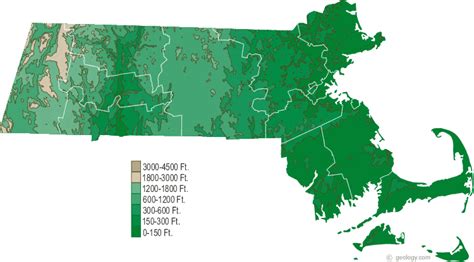 Massachusetts Physical Map and Massachusetts Topographic Map