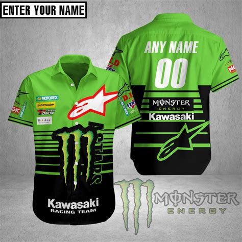 Kawasaki Custom Name And Number Button Shirt - Racing Fans Wear