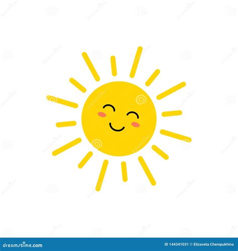 Sun - Vector Icon. Cute Yellow Sun with Face. Emoji. Summer Emoticon Stock Vector - Illustration ...