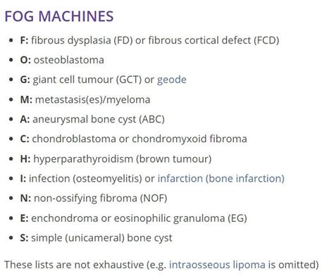 Mnemonics for the differential diagnosis of lytic bone lesions - Exhaustive = detailed - Omitted ...