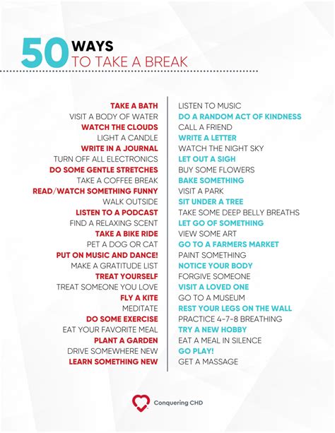 50 Ways to Take a Break - Conquering CHD