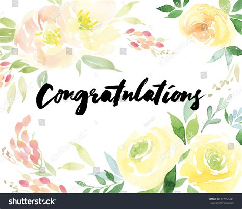 Watercolor Greeting Card Flowers Handmade Congratulations Stock Vector ...