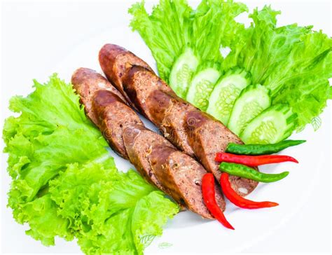 Sausage with Vegetables in the Plate Stock Image - Image of roasted ...