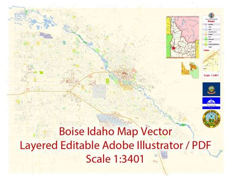 Boise Idaho US PDF Map Vector Exact City Plan detailed Street Map ...