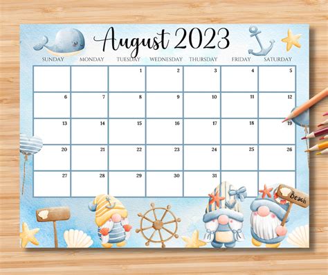 EDITABLE August 2023 Calendar Joyful Summer With Cute - Etsy Israel