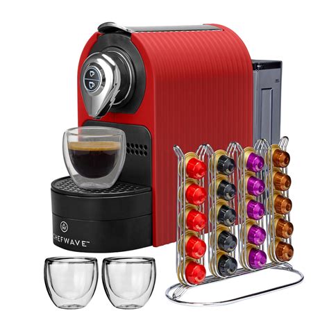 ChefWave Espresso Machine for Nespresso Compatible Capsule, Holder, Cups (Red) - Walmart.com ...