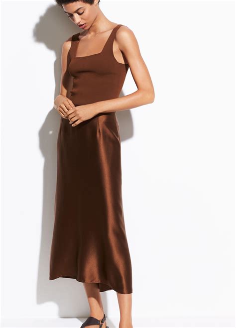 Vince Satin Slip Skirt in Brown - Lyst